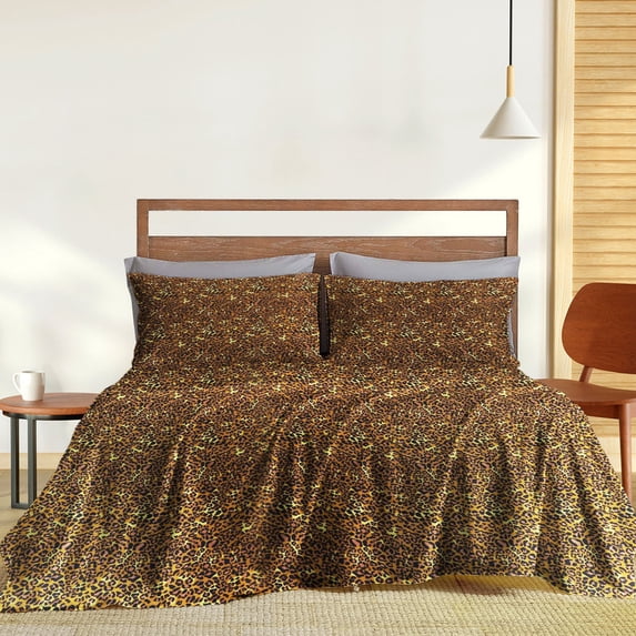400 Thread Count 4 Piece Quality Sheet Set Deep Pocket 15 Inch 100% Egyptian Cotton Color Leopard Print Size Full