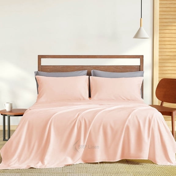 400 Thread Count 4 Piece Quality Sheet Set Deep Pocket 30 Inch 100% Egyptian Cotton Color Peach Solid Pattern Size Queen