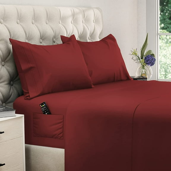 400 Thread Count 4 Piece Sheet Set Deep Pocket 10 Inch 100% Egyptian Cotton Color Burgundy Size Full with 2 Side Pockets