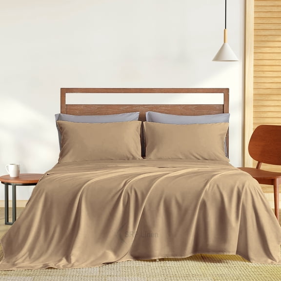 400 Thread Count 4 Piece Sheet Set Deep Pocket 10 Inch 100% Egyptian Cotton Solid Pattern Size California King Color Taupe
