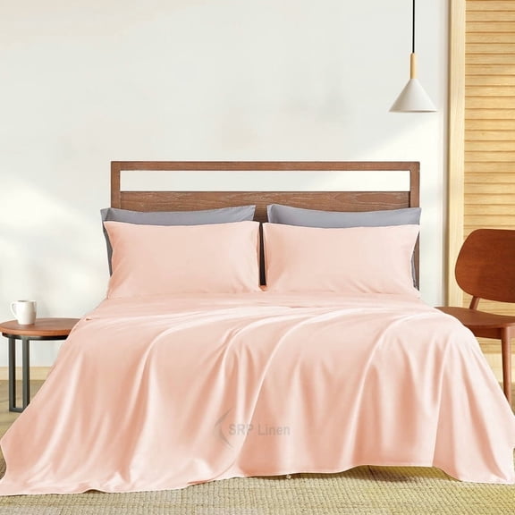 400 Thread Count 4 Piece Sheet Set Deep Pocket 8 Inch 100% Egyptian Cotton Color Peach Size Queen
