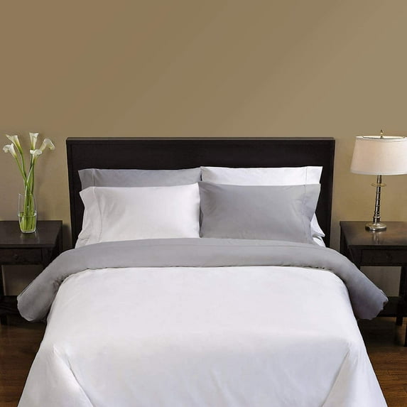 400 Thread Count 5 Piece Set Reversible Duvet Cover with 4 Pillowcases, 100% Egyptian Cotton Quilt Cover with Hidden Zipper, Comfy Bedding Set - Light Grey Solid, Cal King Size.