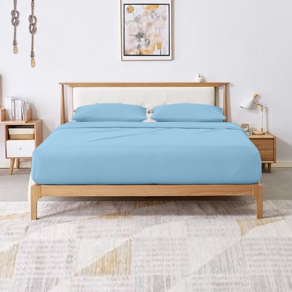 400-Thread Count Bed Sheets Italian Finish 100% Egyptian Cotton 4-PCs - Sheet Set, Fits Mattress Upto 21"-24 Inch Deep Pockets Solid Pattern (Queen, Light Blue)