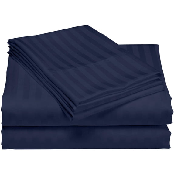 400 Thread Count - Boat Sheet Set 4 Piece - 100% Egyptian Cotton - 30" Deep Pocket - Extra Soft and Luxury - Universal - AFT - Berth Size Fits Perfectly - Navy Blue Stripe.