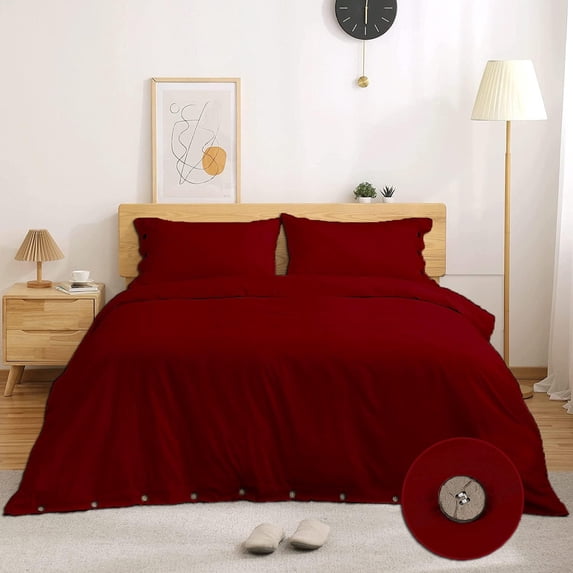 400 Thread Count - Button Closure Duvet Cover 3 Piece - 100% Egyptian Cotton - Comforter Cover - Burgundy Solid, Twin Size.