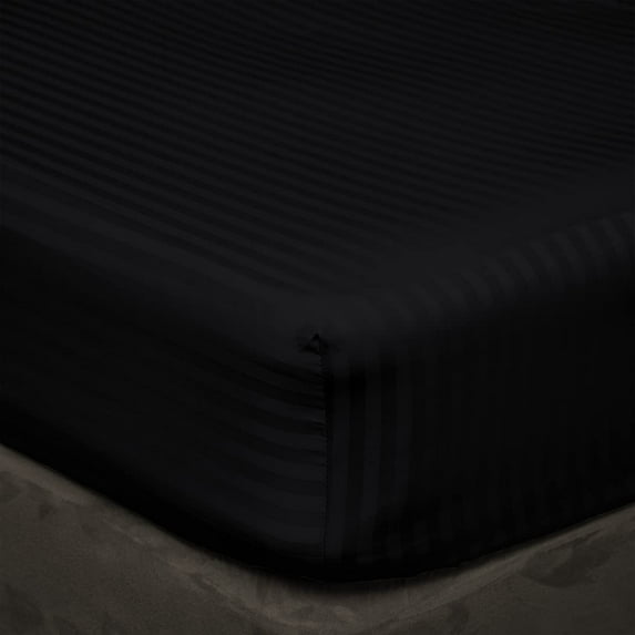 400 Thread Count - Cal King Size 22" Inch Deep Pocket 3 Piece Fitted Sheets Set, Extra Deep & 100% Egyptian Cotton Bottom Sheets, Ultra-Soft Mattresses & Bed Covers - Black Stripe.