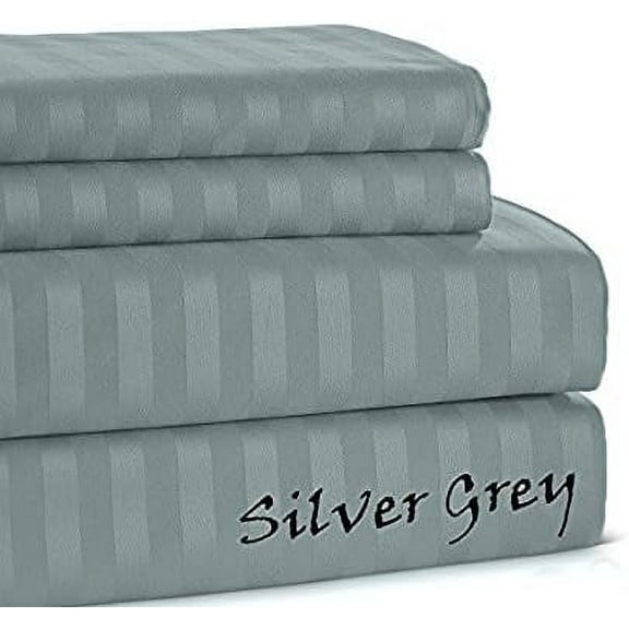 400 Thread Count Classy Room !! Striped COLORS - Full Size - Striped Colors { Silver } Eyptian Cotton Sheet Set Fit Mattress 23" Inches By KM LINEN