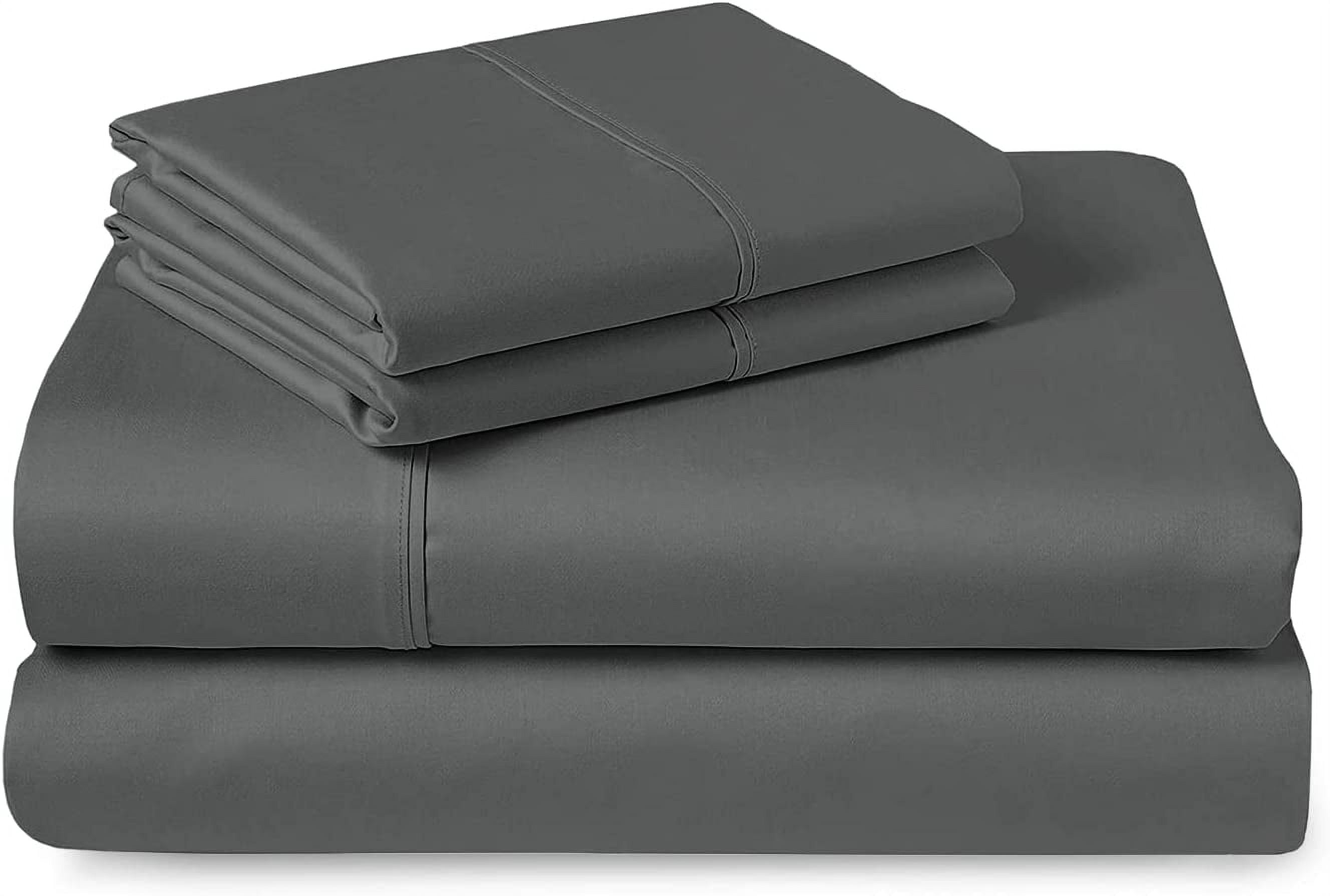 400 Thread Count Cotton Short Queen Sheets Set Dark Gray, 100 Long