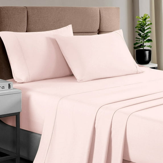 Pizuna 400 TC Short Queen Cotton Sheet Set – Ultra Soft Sateen Weave, Long Staple Cotton, Fits Mattress up to 15” Deep – Light Pink