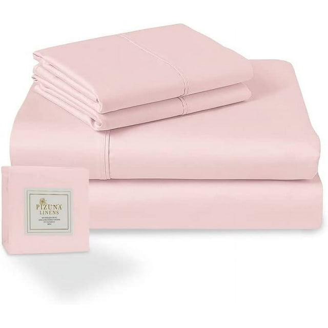 400 Thread Count Cotton Short Queen Sheets Set Light Pink, 100 Long Staple Cotton Soft Sateen
