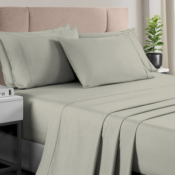 400 Thread Count Cotton Silver 6Pc King Size Bed Sheet Set With 4 Pillow Cases, 100% Long Staple Cotton Luxurious Sateen Bedding Sheets For King Size Bed, Value Pack Of 6Pc King Sheet Sets