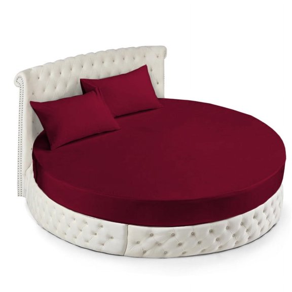 400 Thread Count Egyptian Cotton Round Bed Sheet Set - 84" diameter with 15" Deep Pocket - Burgundy Solid - Ultra Soft, Breathable Luxury Bedding