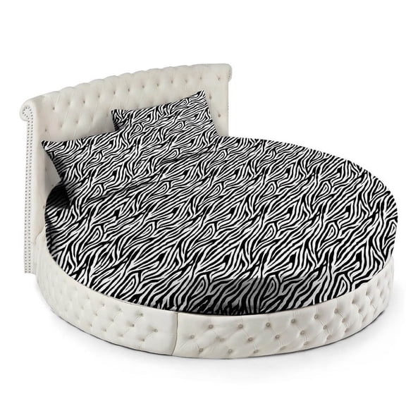 400 Thread Count Egyptian Cotton Round Bed Sheet Set - 84" diameter with 15" Deep Pocket - Zebra Print - Ultra Soft, Breathable Luxury Bedding