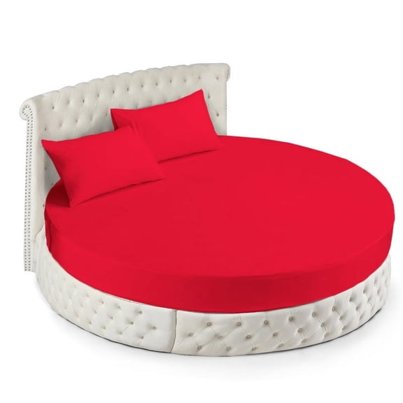 400 Thread Count Egyptian Cotton Round Bed Sheet Set - 88" diameter with 15" Deep Pocket - Red Solid - Ultra Soft, Breathable Luxury Bedding
