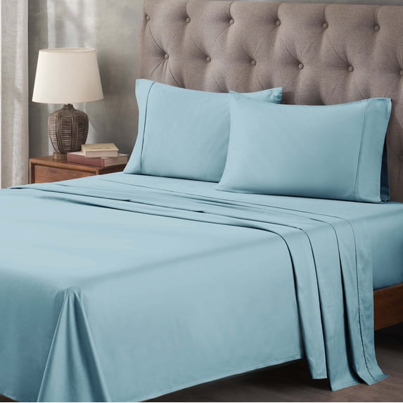 BNM Egyptian Cotton 400 Thread Count Sheet Set, Olympic Queen Size, Light Blue