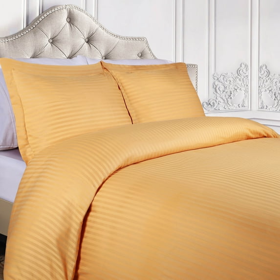 400 Thread Count Egyptian Cotton Stripe Duvet Cover Set, Twin, Gold