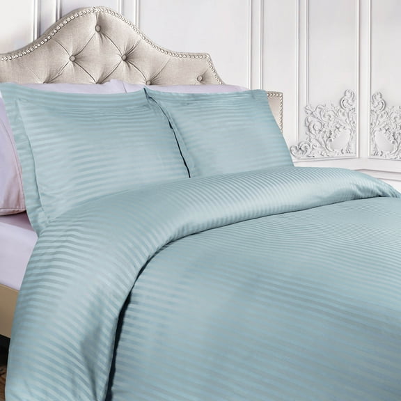 400 Thread Count Egyptian Cotton Stripe Duvet Cover Set, Twin, Light Blue