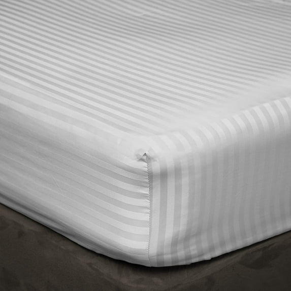 400 Thread Count - Full Size 18" Inch Deep Pocket 3 Piece Fitted Sheets Set, Extra Deep & 100% Egyptian Cotton Bottom Sheets, Ultra-Soft Mattresses & Bed Covers - Light Grey Stripe.