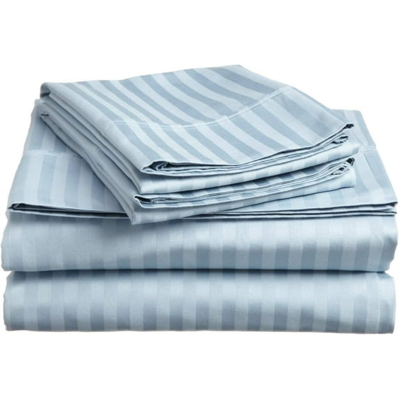 400 Thread Count - Full Size - Striped Colors { Light Blue } 100 % Cotton All Season Soft Sheet Set { 4PCS } Deep Pocket 24" Inches By KM LINEN
