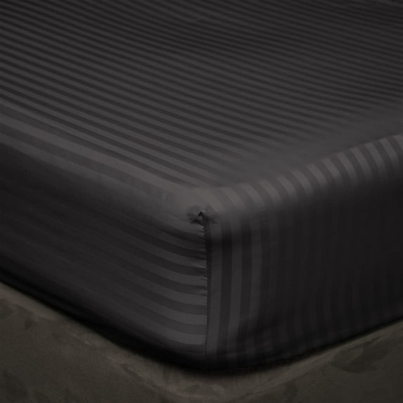 400 Thread Count - Full-XXL Size 12" Inch Deep Pocket 3 Piece Fitted Sheets Set, Extra Deep & 100% Egyptian Cotton Bottom Sheets, Ultra-Soft Mattresses & Bed Covers - Dark grey Stripe.