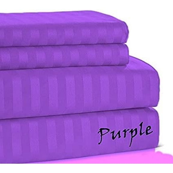 400 Thread Count Heavy Weight Fabric Sheet Set - - Full Size - Striped COLORS Sheet Set - 4 Pieces - { Purple } Fit Deep Pocket 21" Inches By KM LINEN
