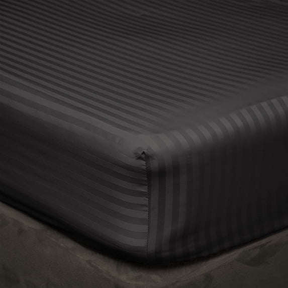 400 Thread Count - King Size 18" Inch Deep Pocket 3 Piece Fitted Sheets Set, Extra Deep & 100% Egyptian Cotton Bottom Sheets, Ultra-Soft Mattresses & Bed Covers - Dark grey Stripe.