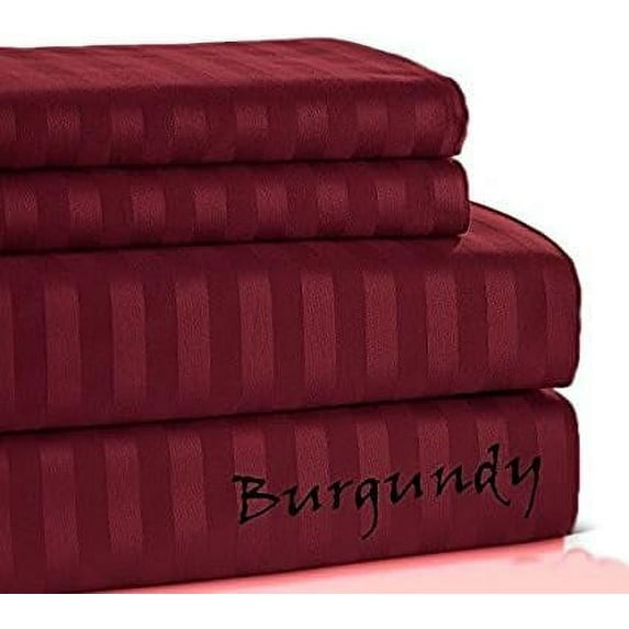 400 Thread Count - King Size - Striped Colors { Burgundy } 100 % Cotton All Season Soft Sheet Set { 4PCS } Deep Pocket 24" Inches By KM LINEN