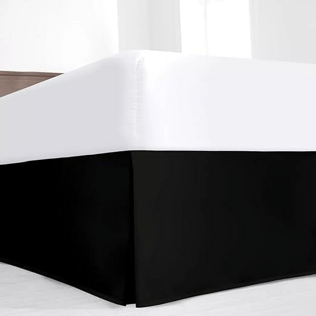 400 Thread Count Luxury Pleated Bedskirt - 100% Egyptian Cotton - 16" Deep Pocket - Wrinkle-Free Box Pleated Bed Skirts - Full Size - Black.