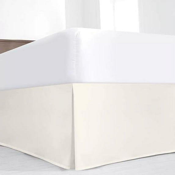 400 Thread Count Luxury Pleated Bedskirt - 100% Egyptian Cotton - 16" Deep Pocket - Wrinkle-Free Box Pleated Bed Skirts - Queen Size - Ivory.