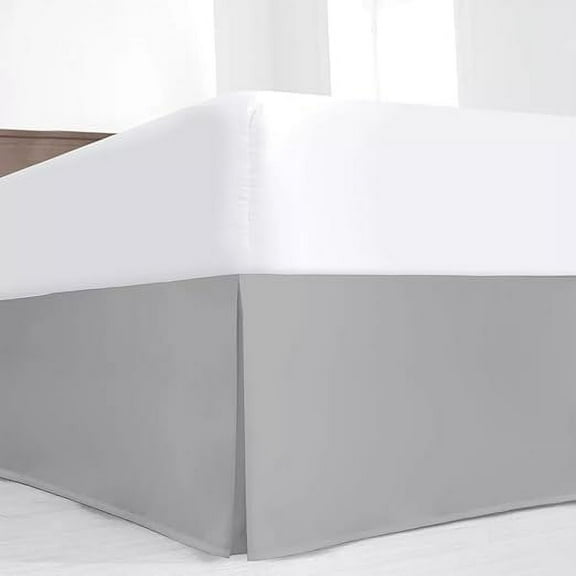 400 Thread Count Luxury Pleated Bedskirt - 100% Egyptian Cotton - 18" Deep Pocket - Wrinkle-Free Box Pleated Bed Skirts - Full Size - Light Gray.