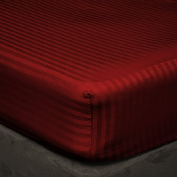 400 Thread Count - Olympic Queen Size 12" Inch Deep Pocket 3 Piece Fitted Sheets Set, Extra Deep & 100% Egyptian Cotton Bottom Sheets, Ultra-Soft Mattresses & Bed Covers - Burgundy Stripe.