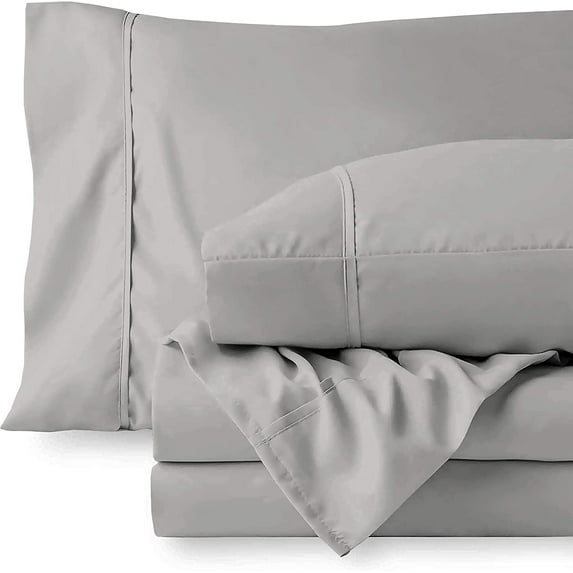 400 Thread Count - Olympic Queen Size 30" Inch Deep Pocket 3 Piece Fitted Sheets Set, Extra Deep & 100% Egyptian Cotton Bottom Sheets, Ultra-Soft Mattresses & Bed Covers - Light Grey Solid.