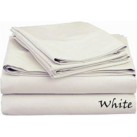 400 Thread Count Sheet Set Feel 4-Pieces Egyptian Cotton SOLID COLORS - California King Size - Solid Colors { White } Fit Mattress 14" Inches By KM LINEN