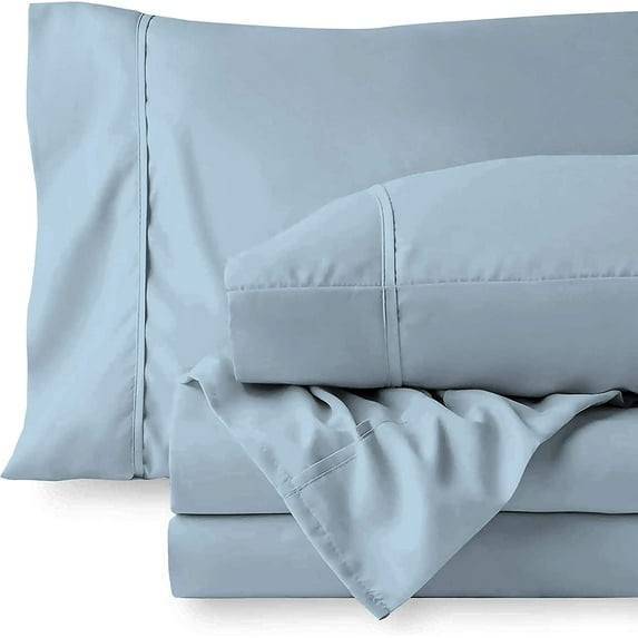 400 Thread Count - Twin Size 18" Inch Deep Pocket 3 Piece Fitted Sheets Set, Extra Deep & 100% Egyptian Cotton Bottom Sheets, Ultra-Soft Mattresses & Bed Covers - Light Blue Solid.