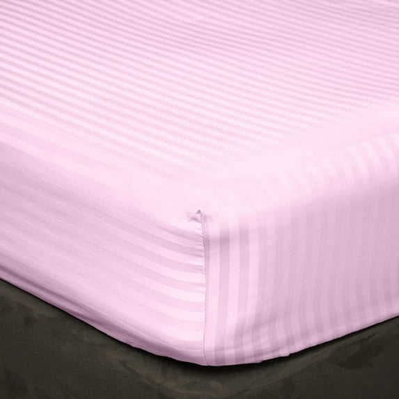 400 Thread Count - Twin-XL Size 18" Inch Deep Pocket 3 Piece Fitted Sheets Set, Extra Deep & 100% Egyptian Cotton Bottom Sheets, Ultra-Soft Mattresses & Bed Covers - Pink Stripe.