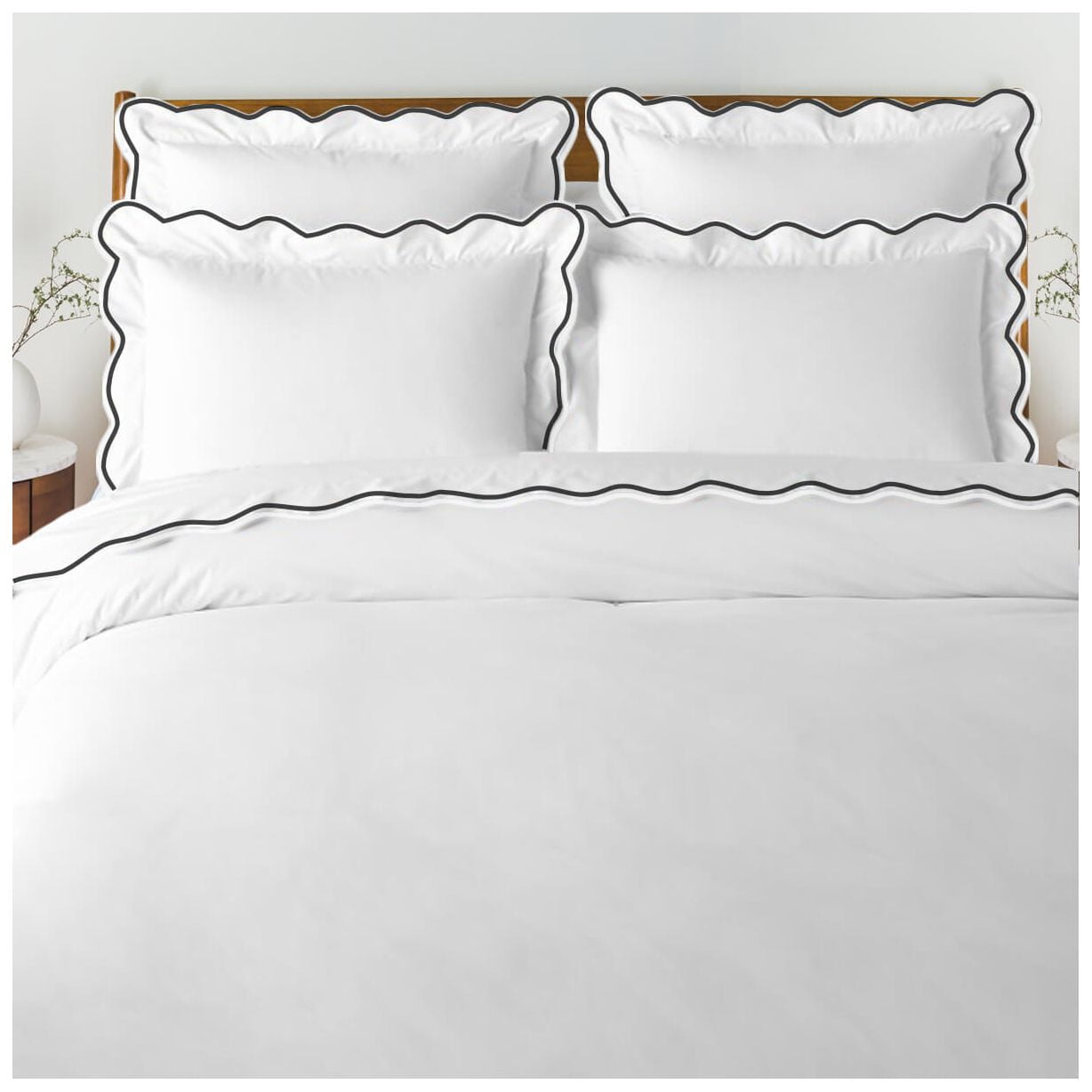 Full/Queen 400TC White Cotton Sateen Hotel Stitch Duvet Cover with