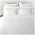thumbnail image 1 of 400 Thread Count White Cotton Sateen Hotel Stitch Duvet Cover in Scalloped Embroidery Oversized King Ivory Border, 1 of 5