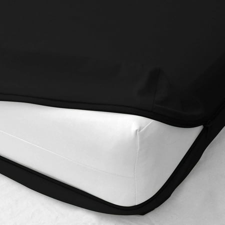 BEDDING BEGS-400 TC-Zipper Fitted Sheet 1 Piece-14" Deep Pocket-100% Egyptian Cotton, Protectors with Zip Fastening-Black Solid, Twin Size.