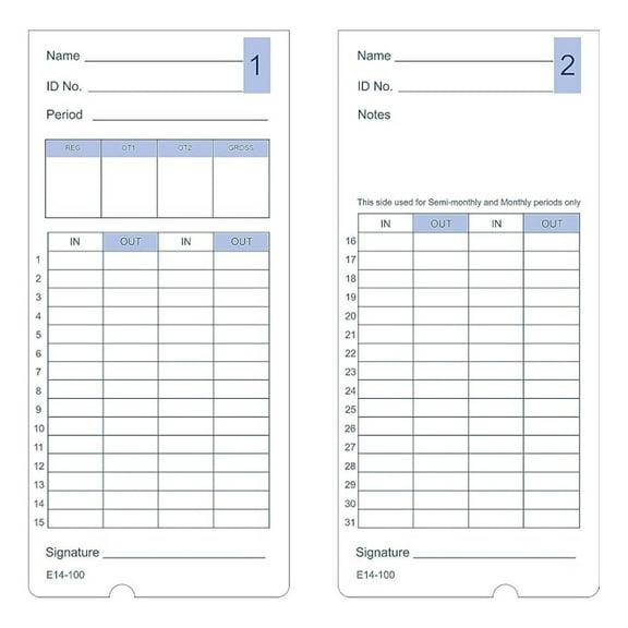 (400) Time Cards for Lathem 400E Time Clock, Compatible E14, 4 Packs of 100