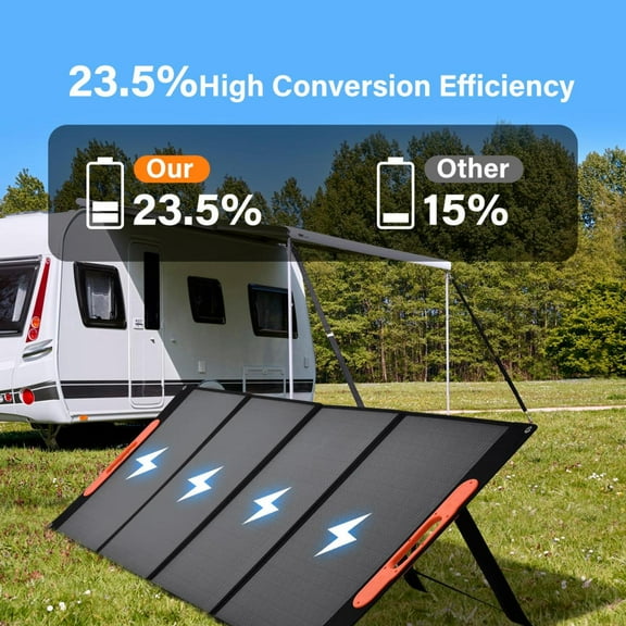 400 Watt Foldable Solar Panel, Monocrystalline Solar Charger with 23.5% Efficiency, IP65 Waterproof with Kickstands for Off Grid Camping RV