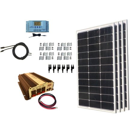 400-Watt Monocrystalline Solar Panel Kit with 30 Amp Solar Charge Controller Plus 1500-Watt Power Inverter