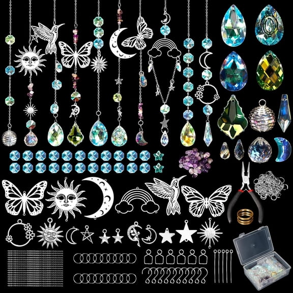 400 count DIY Suncatcher Making Kits, Suncatcher Prism Kit with Hooks/Chain Rainbow Maker,Make Your Own Decorative Suncatchers for Wedding Garden