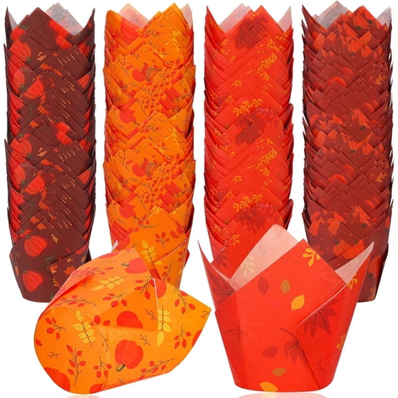 400 count Fall Cupcake Liners Halloween Baking Cups Orange, Pumpkins