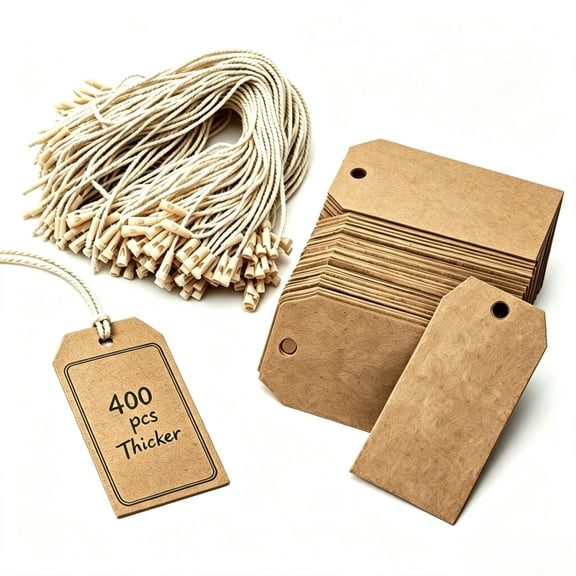 Dayedo cowhide cardboard gift label, 1.45 x 2.25 inches brown, with rope price tag, 400 sheets