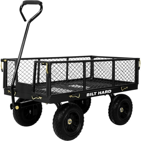 400 lbs 10" Rubber Tires Steel Garden Cart with 180° Rotating Handle and Removable Sides, 4 Cu.Ft Capacity Utility Heavy Duty Garden Carts and Wagons