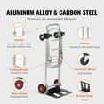 thumbnail image 1 of 400 lbs Capacity Aluminum Folding Hand Truck, 2 in 1 Heavy Duty Collapsible Dolly Cart with Rubber Wheels, Multi-Purpose Transport Cart for Warehouse, Supermarket, Garden, 1 of 10