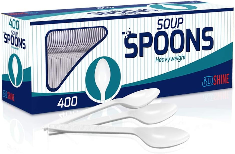 400 pack Extra Heavyweight Disposable White Plastic Soup Spoons -Heavy ...