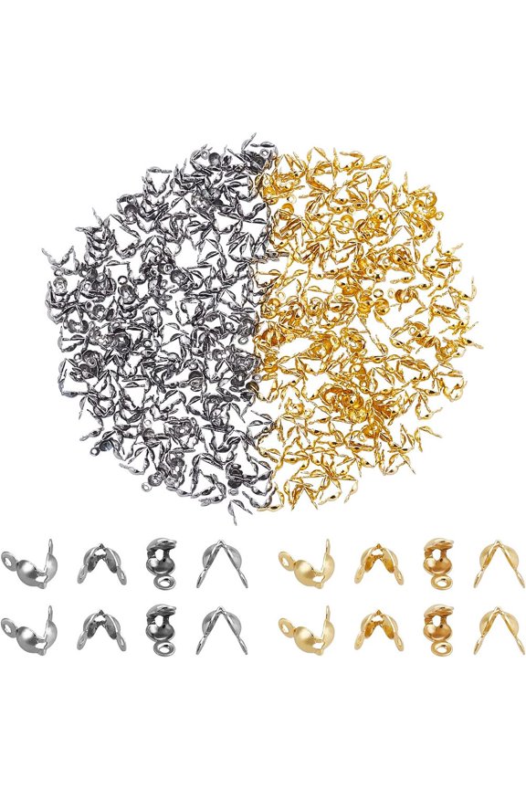 400 pcs 304 Stainless Steel Bead Tips Open Clamshell Fold-Over Bead Tips Knot Covers End Caps Knots Crimp Findings for Jewelry Making Bracelets Necklaces - Golden Stainless Steel color