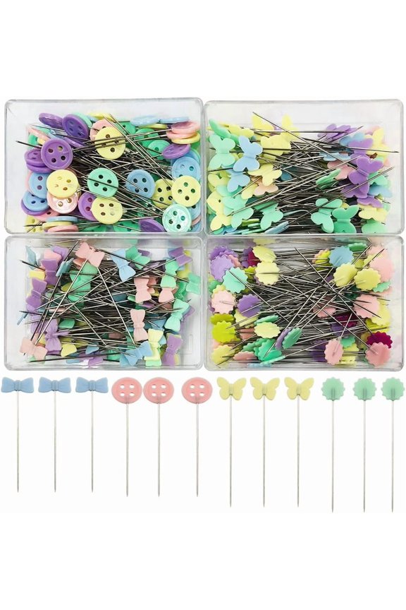 400 pcs Sewing Pins Flat Head Straight Pins, findTop Bow Shape, Tooth Shape, Button, Bow Shape, Used for Manual Sewing, Patchwork Fixing and DIY Decoration
