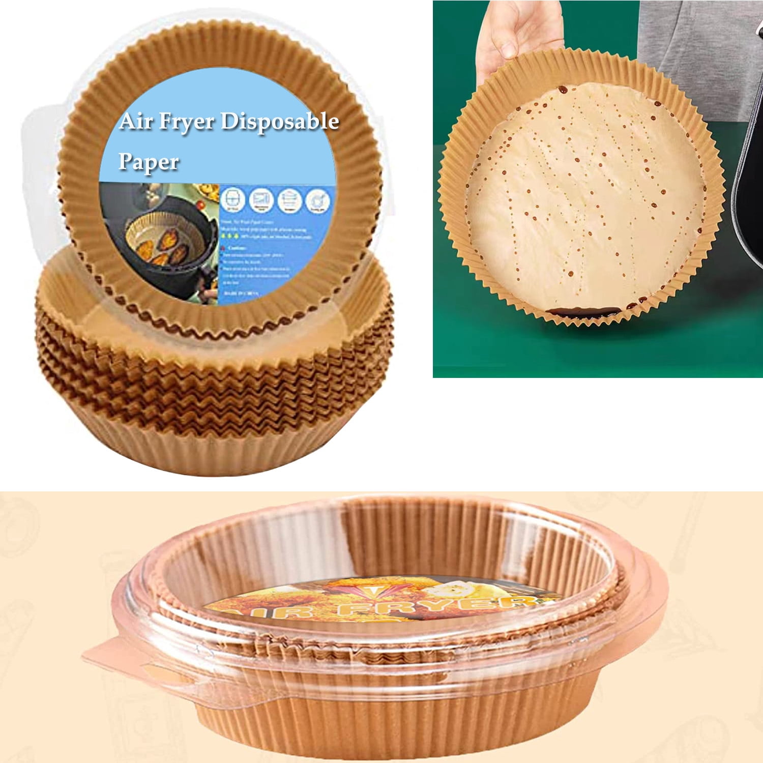 400-piece Air fryer disposable paper lining,Oilproof and waterproof parchment round paper lining for bake cooking, grilling, frying and baking microwave oven (6.3")